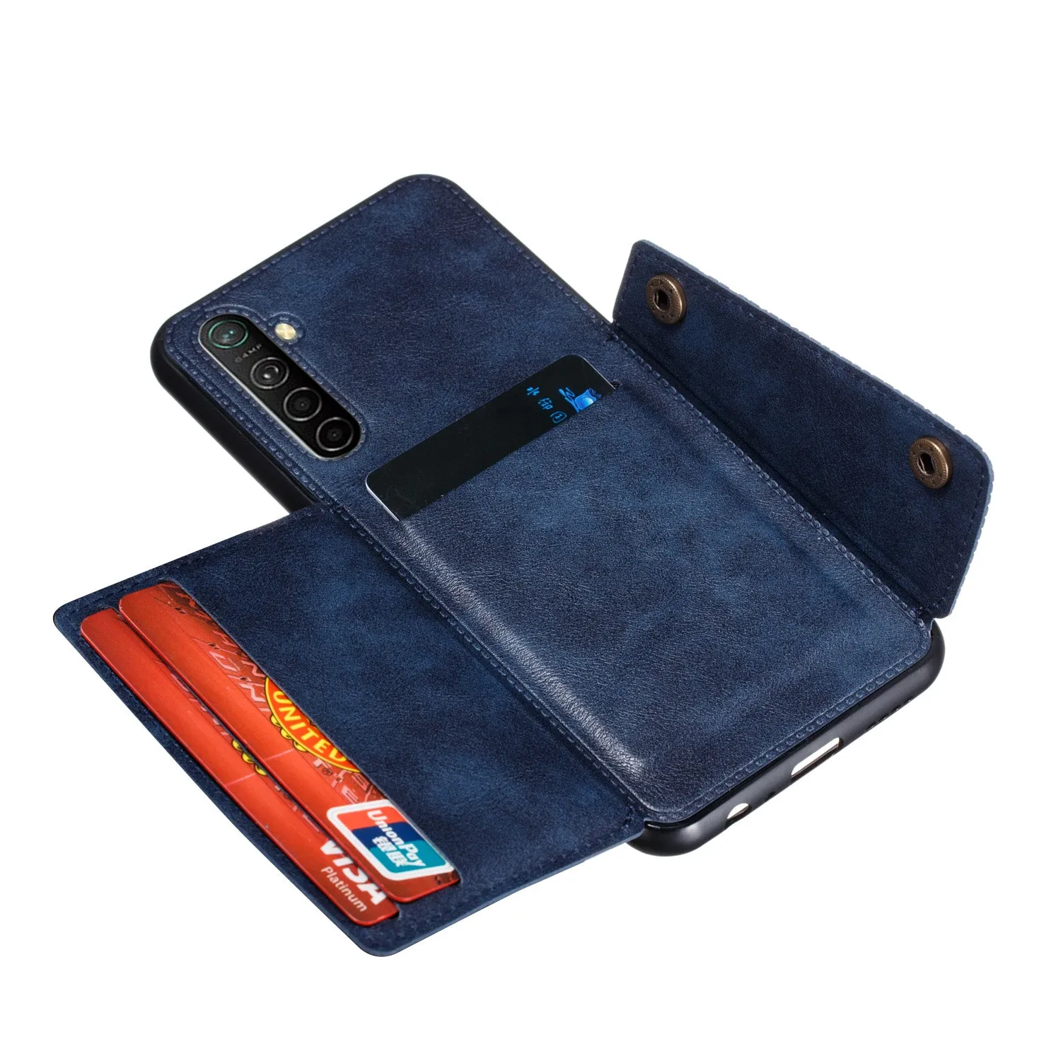For OPPO A9 2020/Realme XT/Reno 2 Mobile Phone Shell Classic Textured Pattern Buckle Closure Design Anti-fall Smartphone Case  blue
