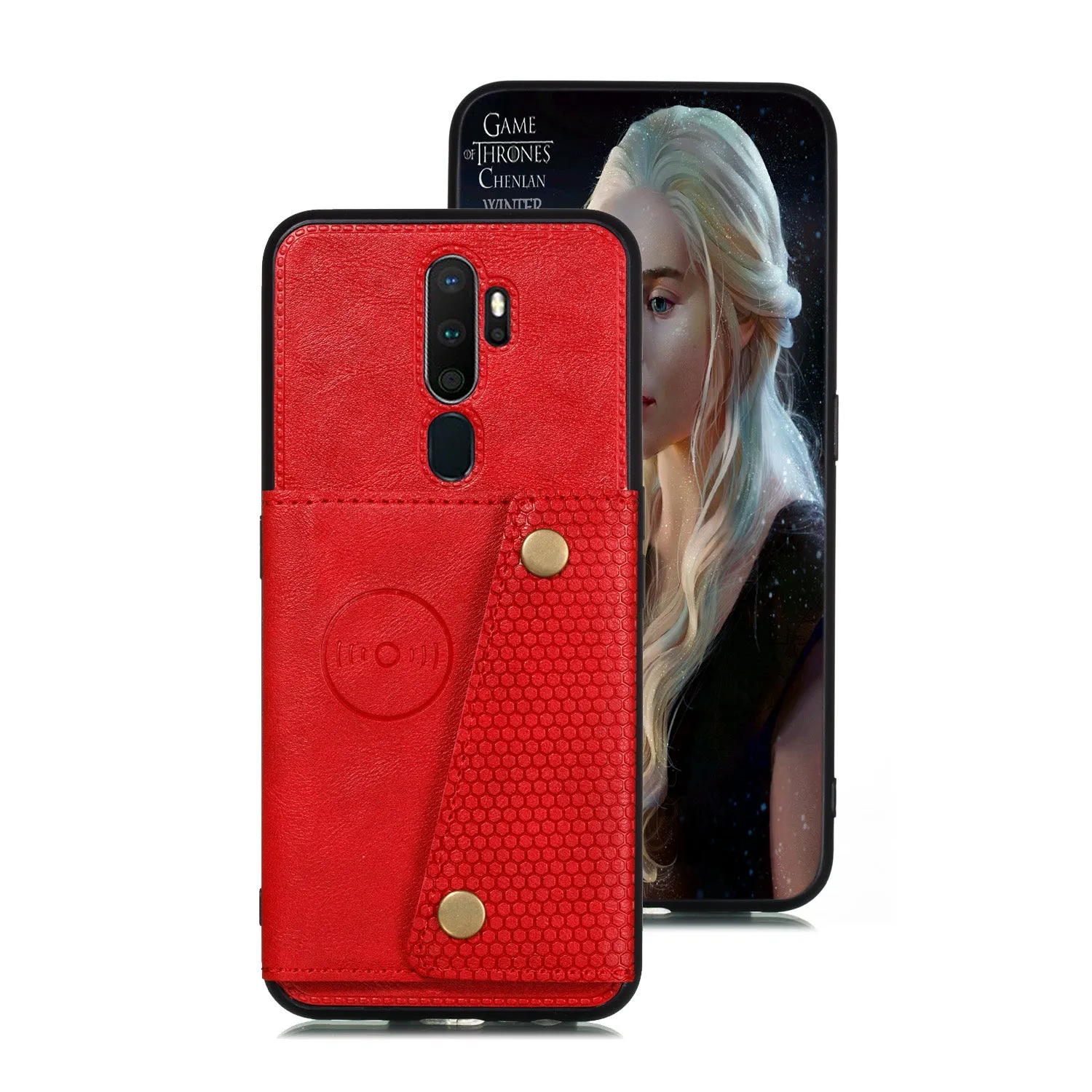 For OPPO A9 2020/Realme XT/Reno 2 Mobile Phone Shell Classic Textured Pattern Buckle Closure Design Anti-fall Smartphone Case  blue