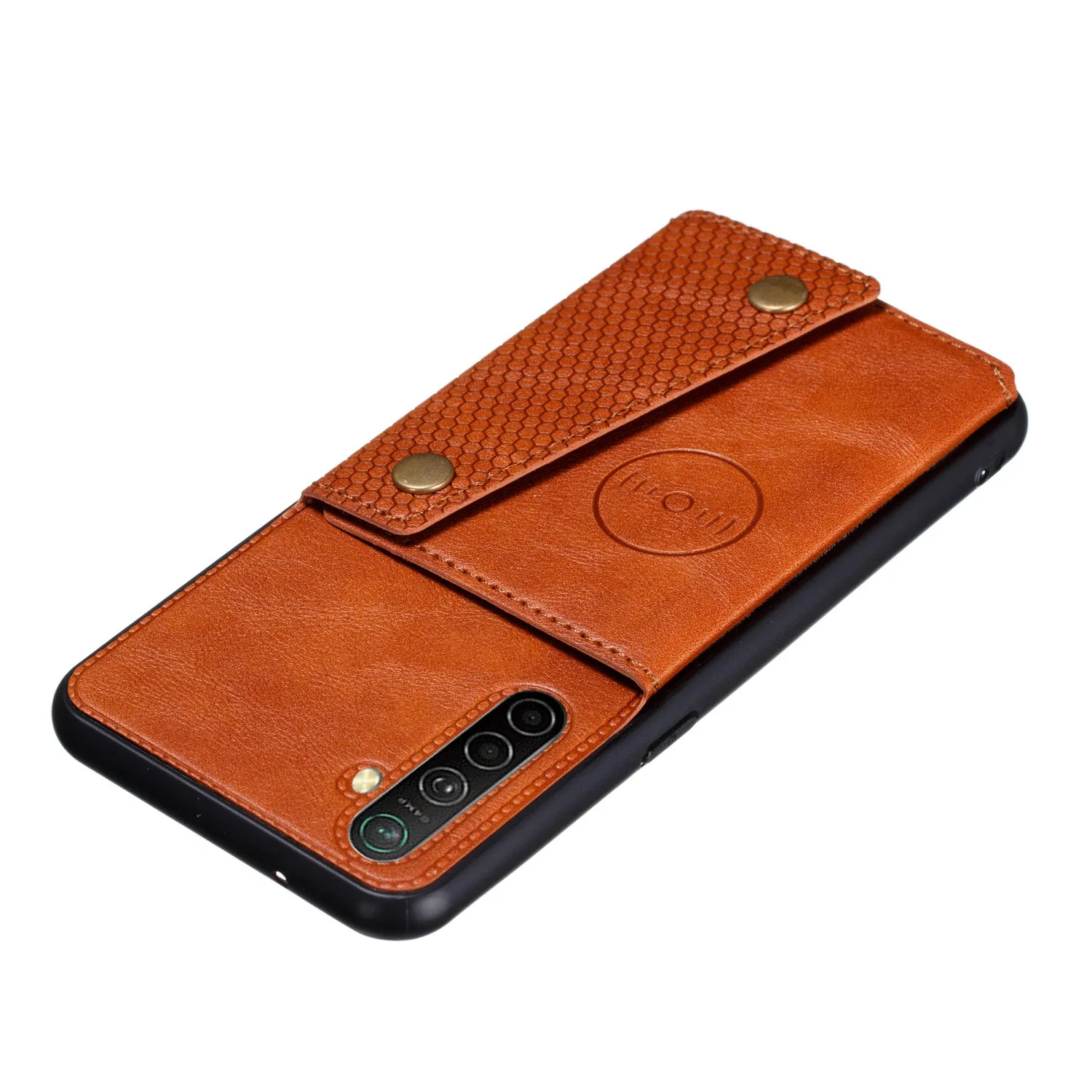 For OPPO A9 2020/Realme XT/Reno 2 Mobile Phone Shell Classic Textured Pattern Buckle Closure Design Anti-fall Smartphone Case  brown
