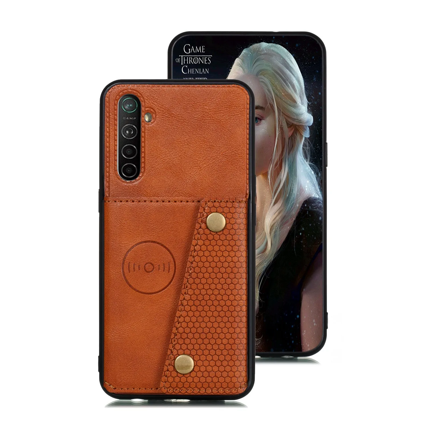 For OPPO A9 2020/Realme XT/Reno 2 Mobile Phone Shell Classic Textured Pattern Buckle Closure Design Anti-fall Smartphone Case  brown