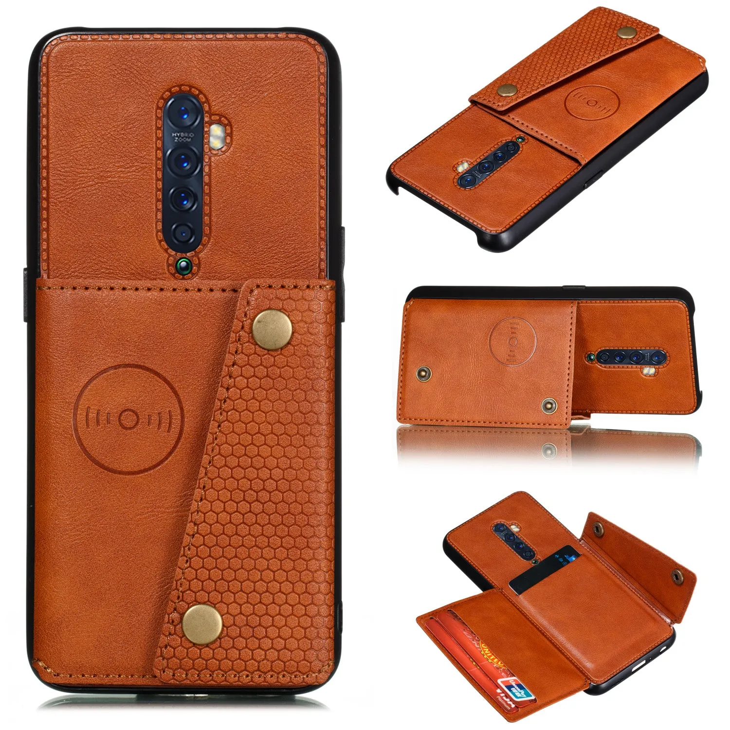 For OPPO A9 2020/Realme XT/Reno 2 Mobile Phone Shell Classic Textured Pattern Buckle Closure Design Anti-fall Smartphone Case  brown