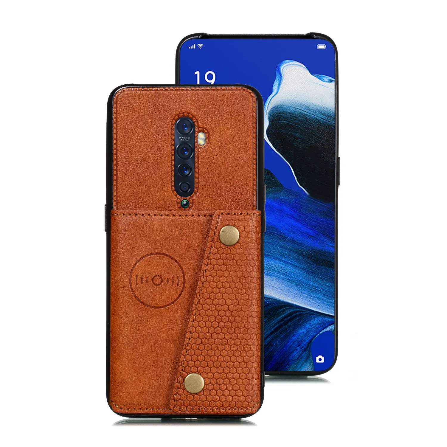 For OPPO A9 2020/Realme XT/Reno 2 Mobile Phone Shell Classic Textured Pattern Buckle Closure Design Anti-fall Smartphone Case  brown