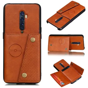 For OPPO A9 2020/Realme XT/Reno 2 Mobile Phone Shell Classic Textured Pattern Buckle Closure Design Anti-fall Smartphone Case  brown