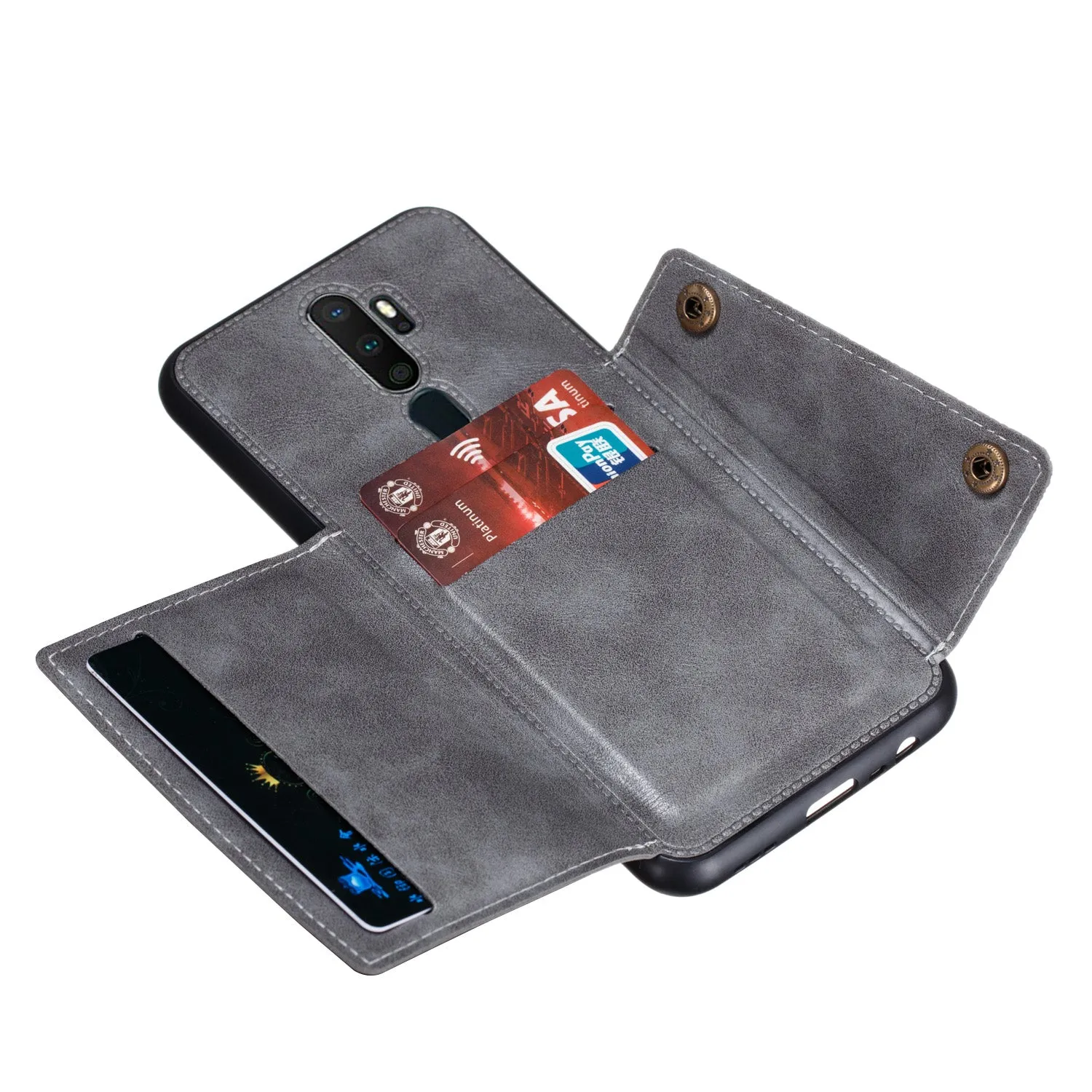 For OPPO A9 2020/Realme XT/Reno 2 Mobile Phone Shell Classic Textured Pattern Buckle Closure Design Anti-fall Smartphone Case  gray