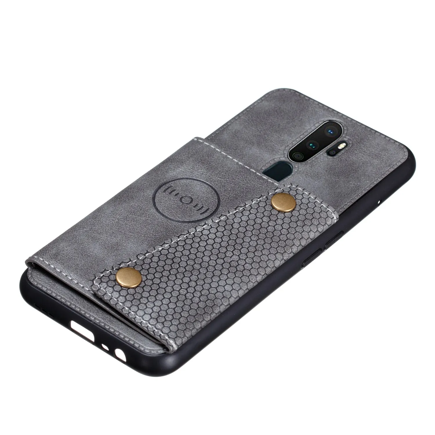 For OPPO A9 2020/Realme XT/Reno 2 Mobile Phone Shell Classic Textured Pattern Buckle Closure Design Anti-fall Smartphone Case  gray
