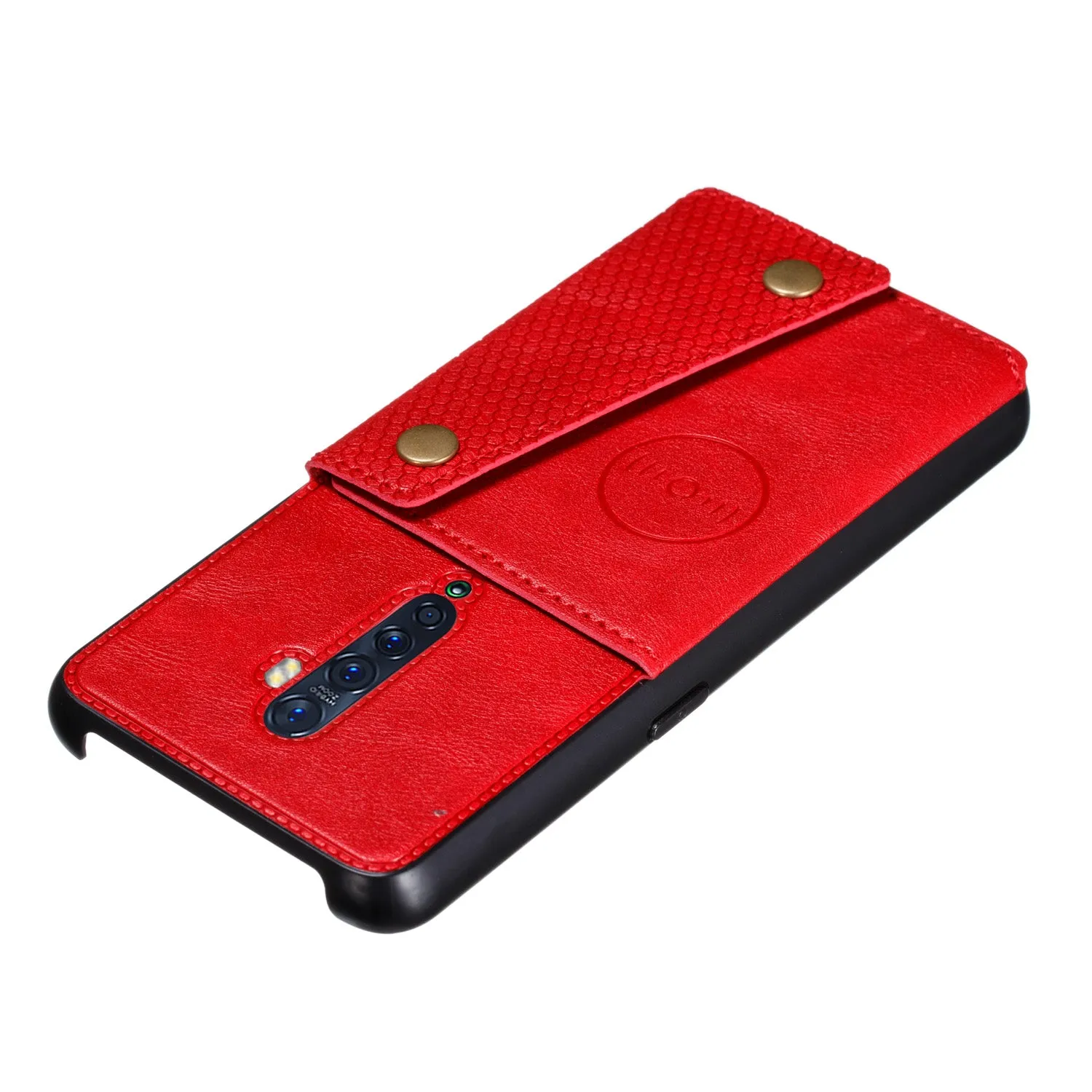 For OPPO A9 2020/Realme XT/Reno 2 Mobile Phone Shell Classic Textured Pattern Buckle Closure Design Anti-fall Smartphone Case  red