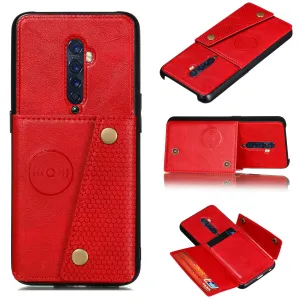 For OPPO A9 2020/Realme XT/Reno 2 Mobile Phone Shell Classic Textured Pattern Buckle Closure Design Anti-fall Smartphone Case  red