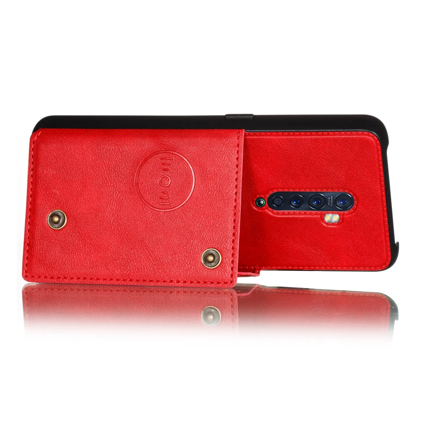 For OPPO A9 2020/Realme XT/Reno 2 Mobile Phone Shell Classic Textured Pattern Buckle Closure Design Anti-fall Smartphone Case  red