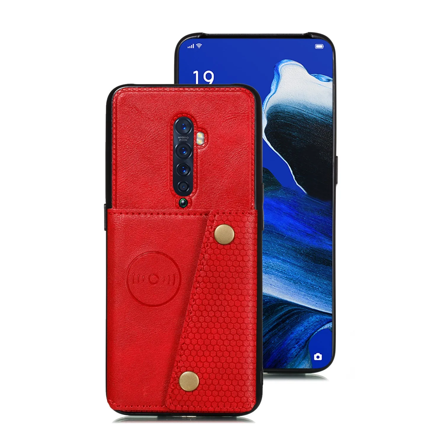 For OPPO A9 2020/Realme XT/Reno 2 Mobile Phone Shell Classic Textured Pattern Buckle Closure Design Anti-fall Smartphone Case  red