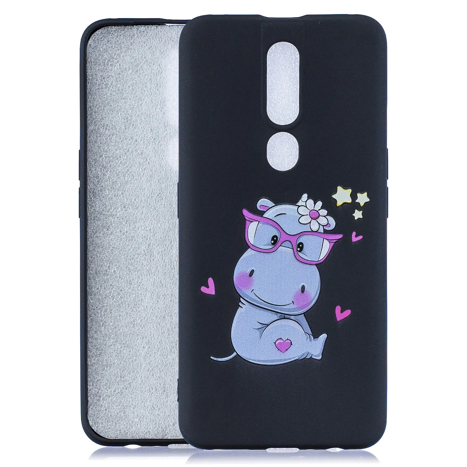 For OPPO F11 PRO Cartoon Lovely Coloured Painted Soft TPU Back Cover Non-slip Shockproof Full Protective Case with Lanyard black
