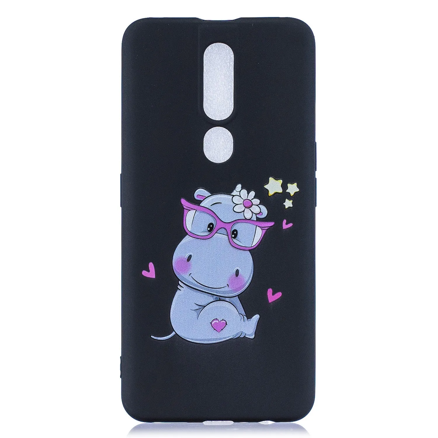 For OPPO F11 PRO Cartoon Lovely Coloured Painted Soft TPU Back Cover Non-slip Shockproof Full Protective Case with Lanyard black