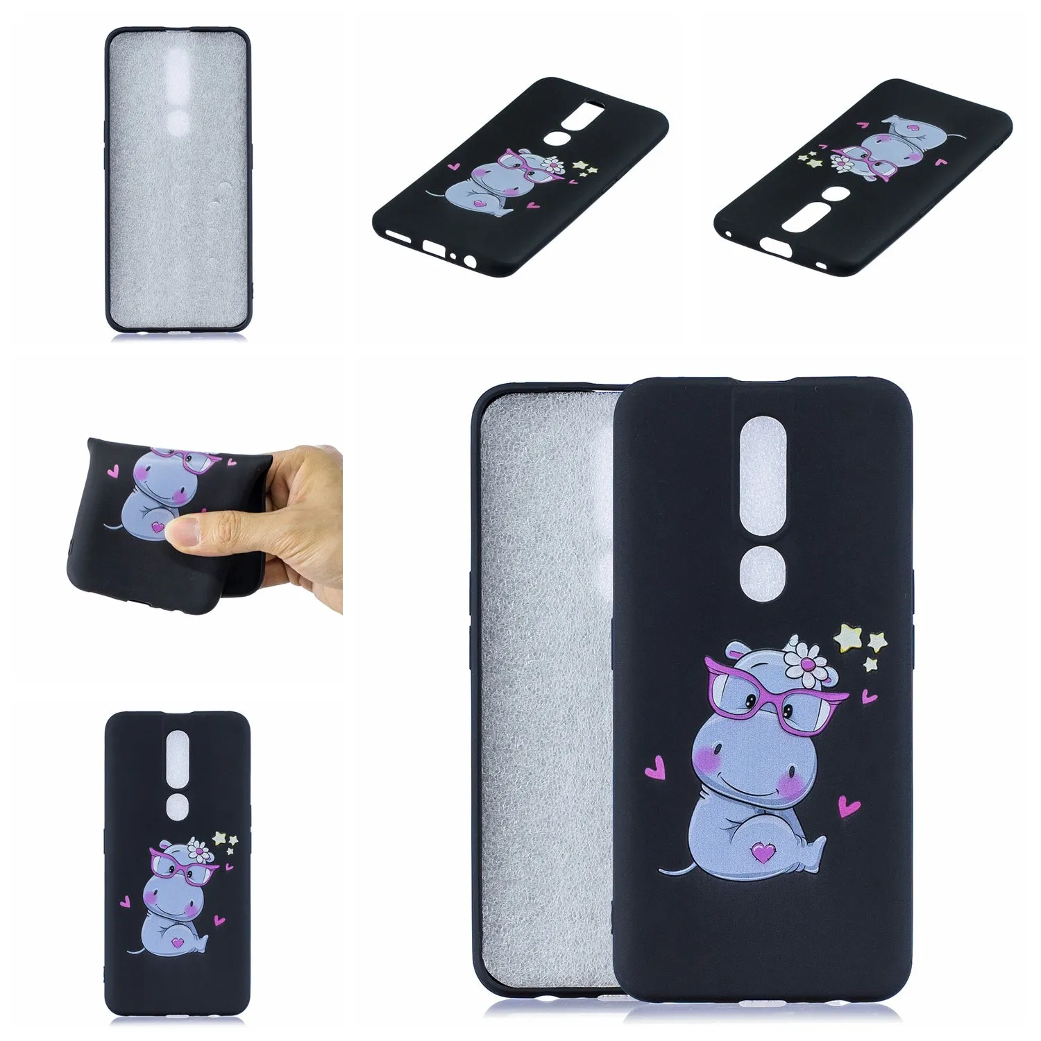 For OPPO F11 PRO Cartoon Lovely Coloured Painted Soft TPU Back Cover Non-slip Shockproof Full Protective Case with Lanyard Light blue