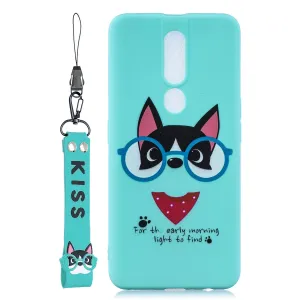For OPPO F11 PRO Cartoon Lovely Coloured Painted Soft TPU Back Cover Non-slip Shockproof Full Protective Case with Lanyard Light blue