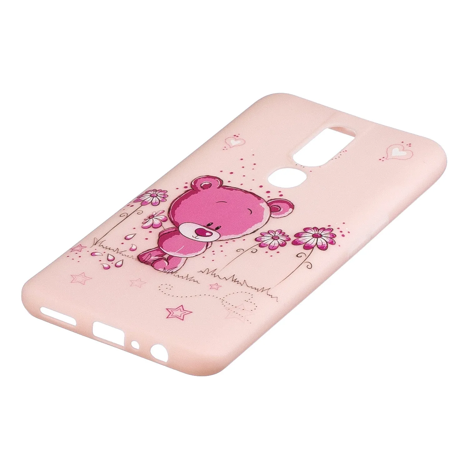 For OPPO F11 PRO Cartoon Lovely Coloured Painted Soft TPU Back Cover Non-slip Shockproof Full Protective Case with Lanyard Light pink