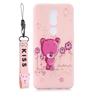 For OPPO F11 PRO Cartoon Lovely Coloured Painted Soft TPU Back Cover Non-slip Shockproof Full Protective Case with Lanyard Light pink