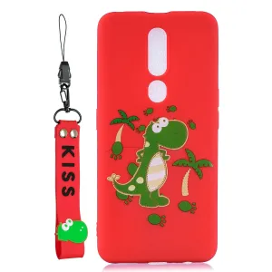 For OPPO F11 PRO Cartoon Lovely Coloured Painted Soft TPU Back Cover Non-slip Shockproof Full Protective Case with Lanyard red