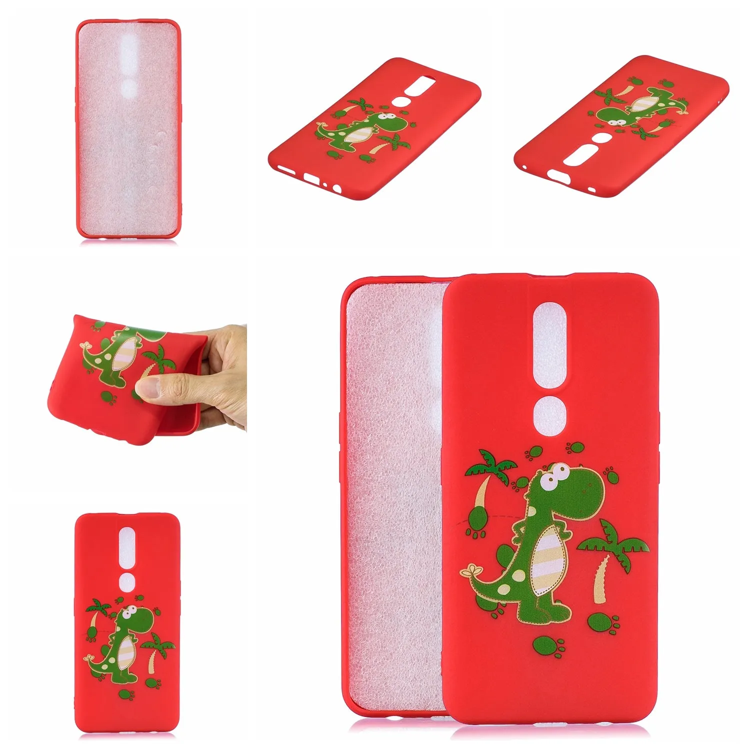 For OPPO F11 PRO Cartoon Lovely Coloured Painted Soft TPU Back Cover Non-slip Shockproof Full Protective Case with Lanyard red