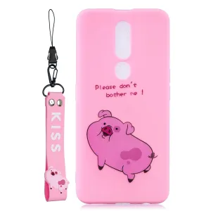 For OPPO F11 PRO Cartoon Lovely Coloured Painted Soft TPU Back Cover Non-slip Shockproof Full Protective Case with Lanyard Rose red
