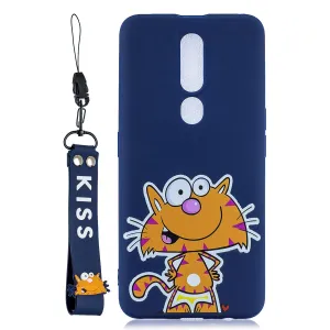For OPPO F11 PRO Cartoon Lovely Coloured Painted Soft TPU Back Cover Non-slip Shockproof Full Protective Case with Lanyard sapphire