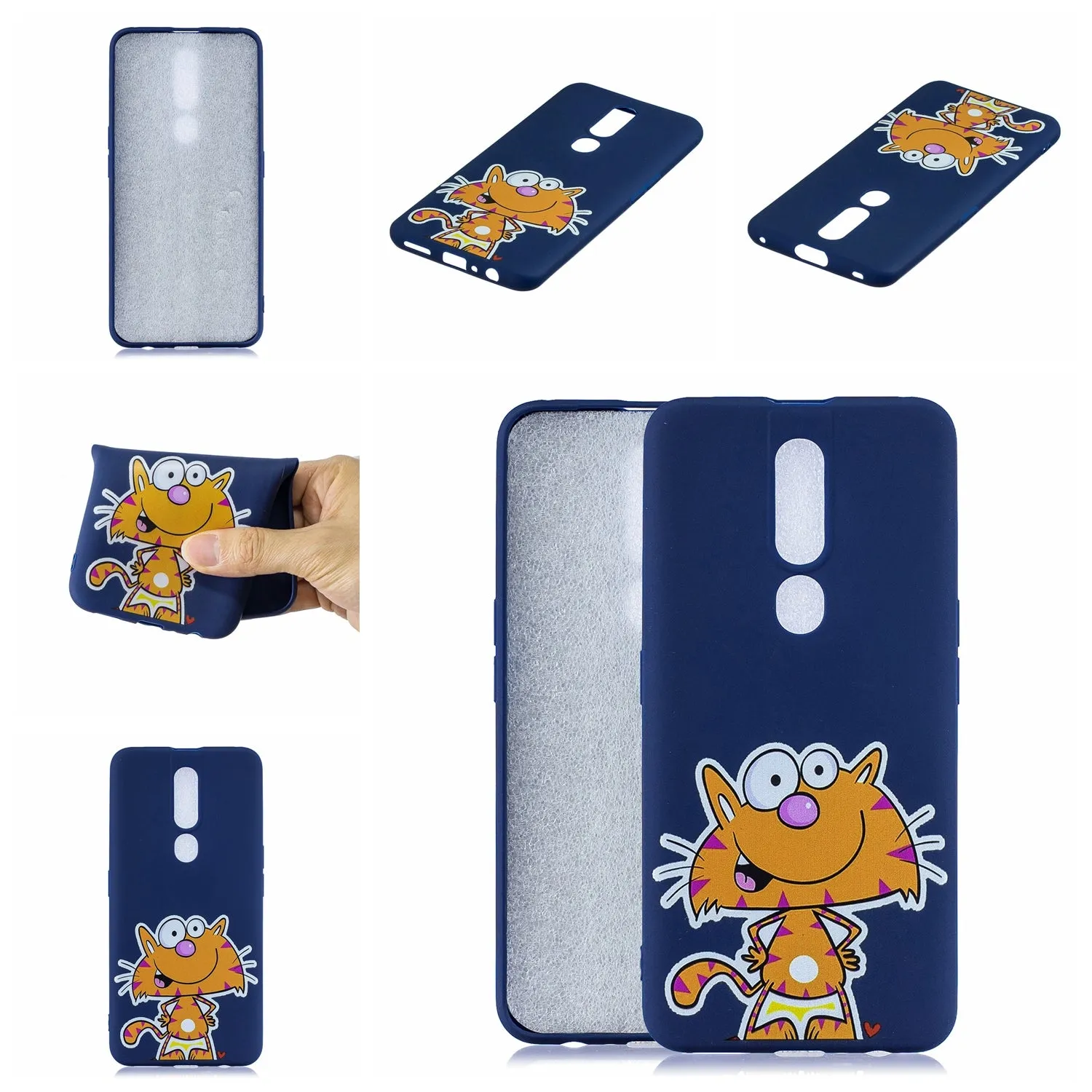 For OPPO F11 PRO Cartoon Lovely Coloured Painted Soft TPU Back Cover Non-slip Shockproof Full Protective Case with Lanyard sapphire