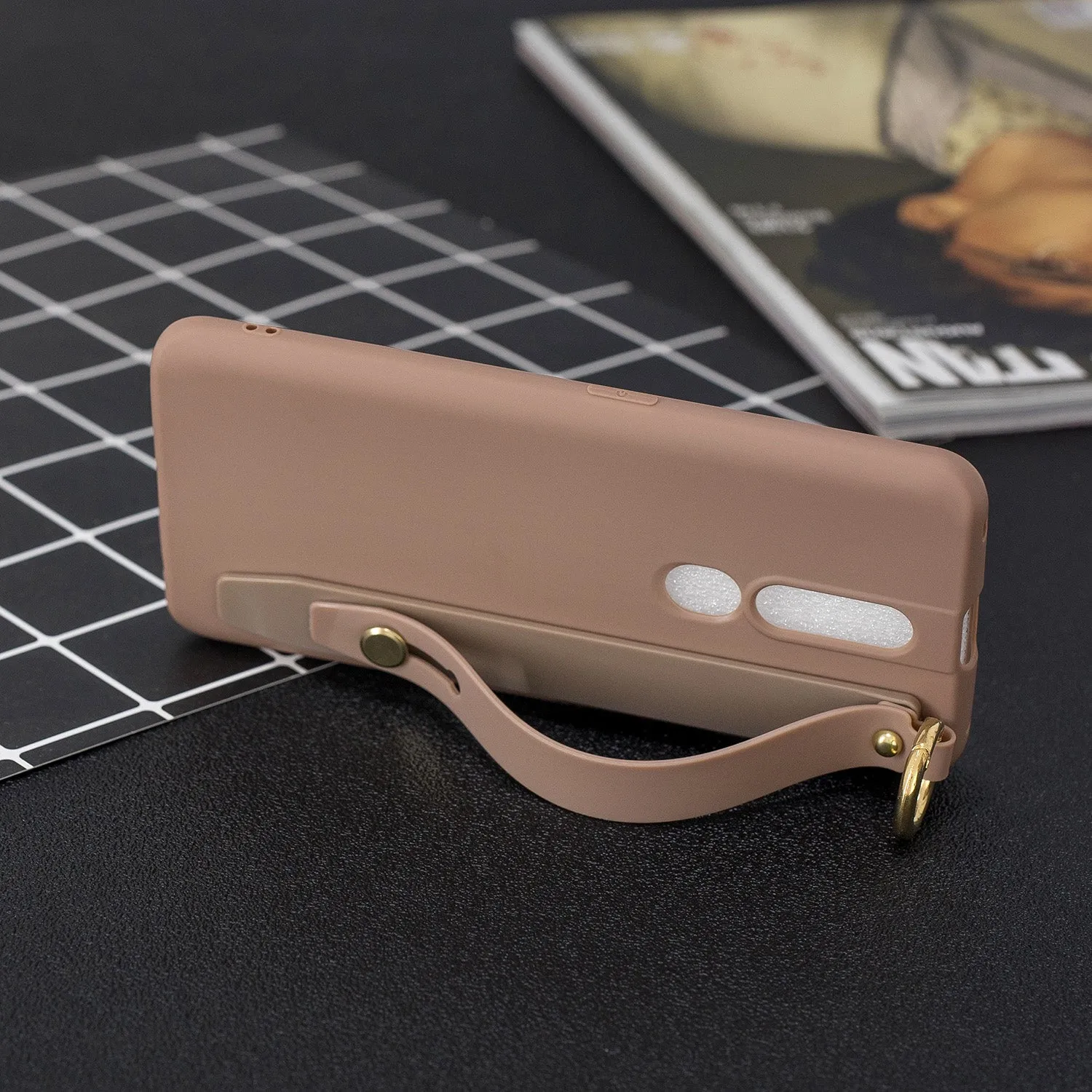 For OPPO F11 pro Simple Solid Color Chic Wrist Rope Bracket Matte TPU Anti-scratch Non-slip Protective Cover Back Case 10 beans green