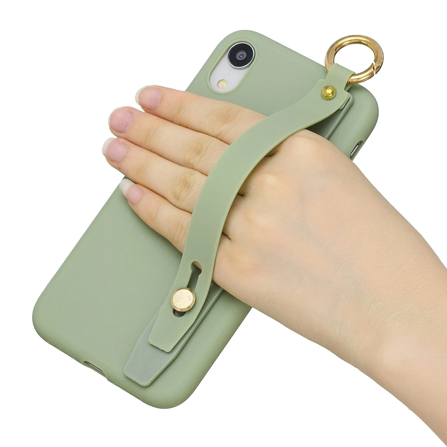 For OPPO F11 pro Simple Solid Color Chic Wrist Rope Bracket Matte TPU Anti-scratch Non-slip Protective Cover Back Case 10 beans green