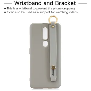 For OPPO F11 pro Simple Solid Color Chic Wrist Rope Bracket Matte TPU Anti-scratch Non-slip Protective Cover Back Case 12 gray