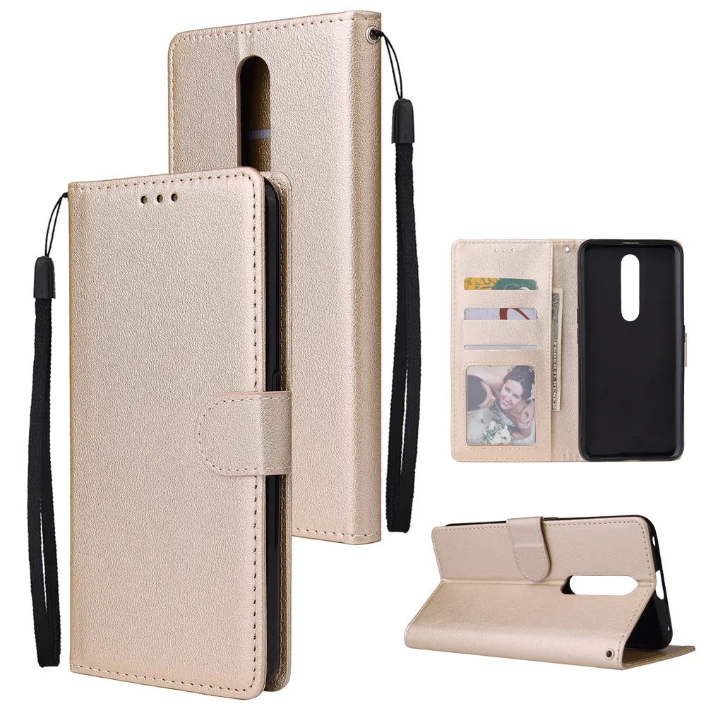 For OPPO F11 Wallet-type PU Leather Protective Phone Case with Buckle & 3 Card Position Gold