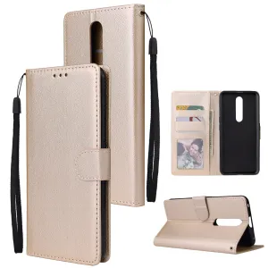 For OPPO F11 Wallet-type PU Leather Protective Phone Case with Buckle & 3 Card Position Gold