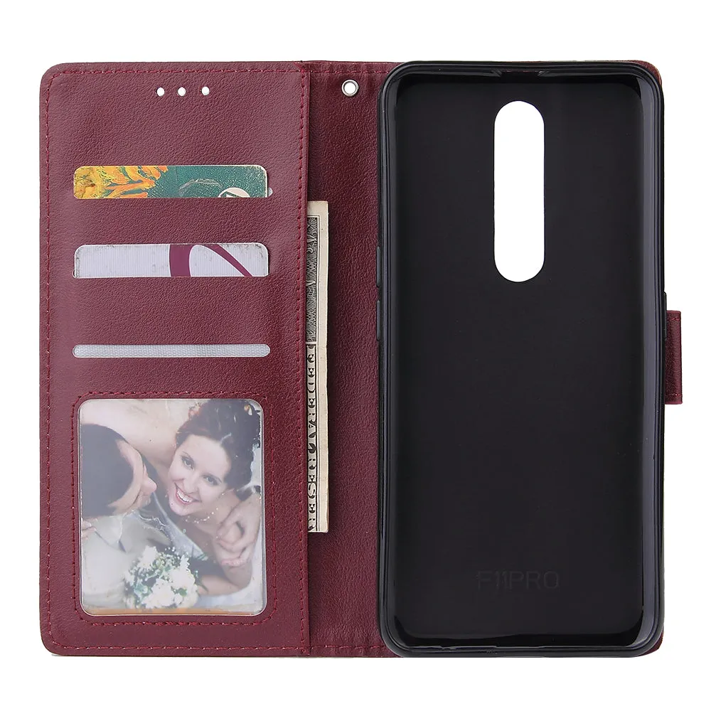 For OPPO F11 Wallet-type PU Leather Protective Phone Case with Buckle & 3 Card Position Red wine