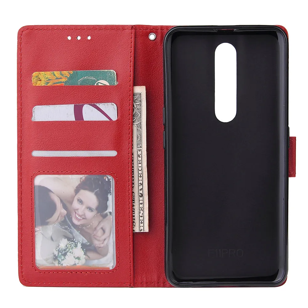 For OPPO F11 Wallet-type PU Leather Protective Phone Case with Buckle & 3 Card Position red