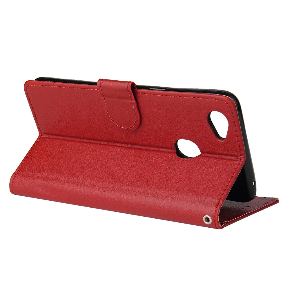 For OPPO F7 Wallet-type PU Leather Protective Phone Case with Buckle & 3 Card Position red