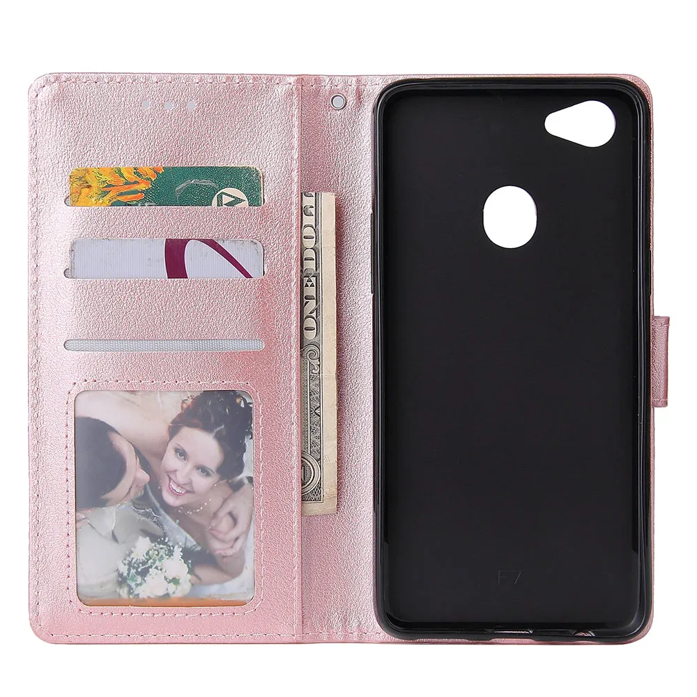 For OPPO F7 Wallet-type PU Leather Protective Phone Case with Buckle & 3 Card Position Rose gold