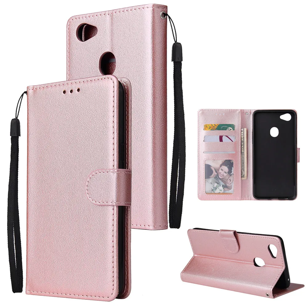 For OPPO F7 Wallet-type PU Leather Protective Phone Case with Buckle & 3 Card Position Rose gold
