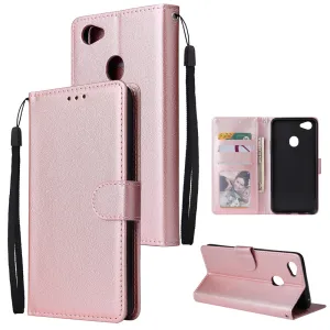 For OPPO F7 Wallet-type PU Leather Protective Phone Case with Buckle & 3 Card Position Rose gold