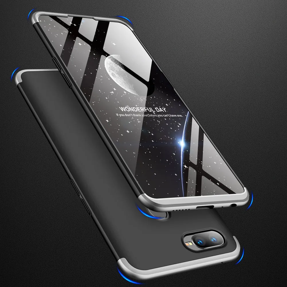 For OPPO F9/F9 Pro 3 in 1 360 Degree Non-slip Shockproof Full Protective Case silver black silver