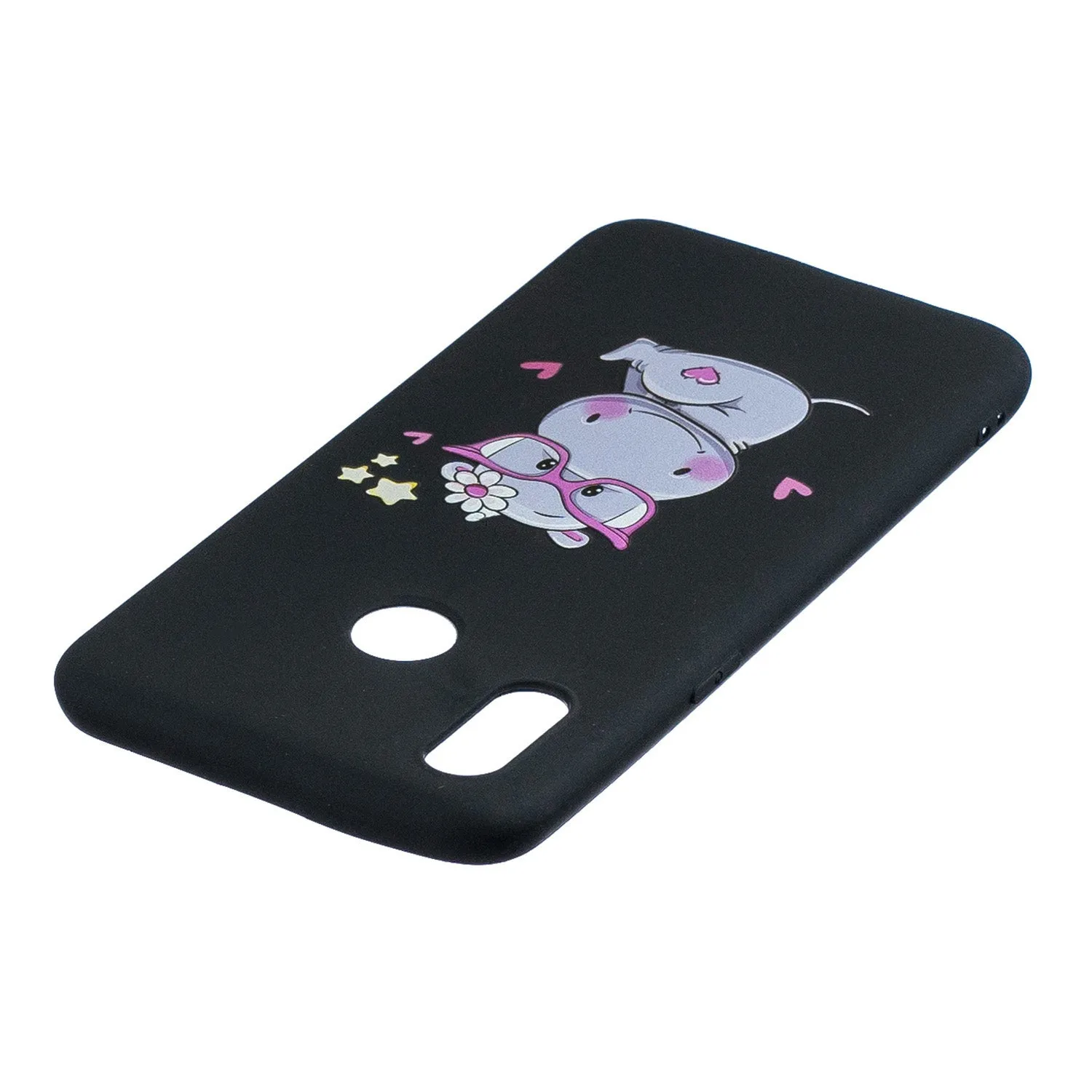 For OPPO Realme 3 Cartoon Lovely Coloured Painted Soft TPU Back Cover Non-slip Shockproof Full Protective Case with Lanyard black