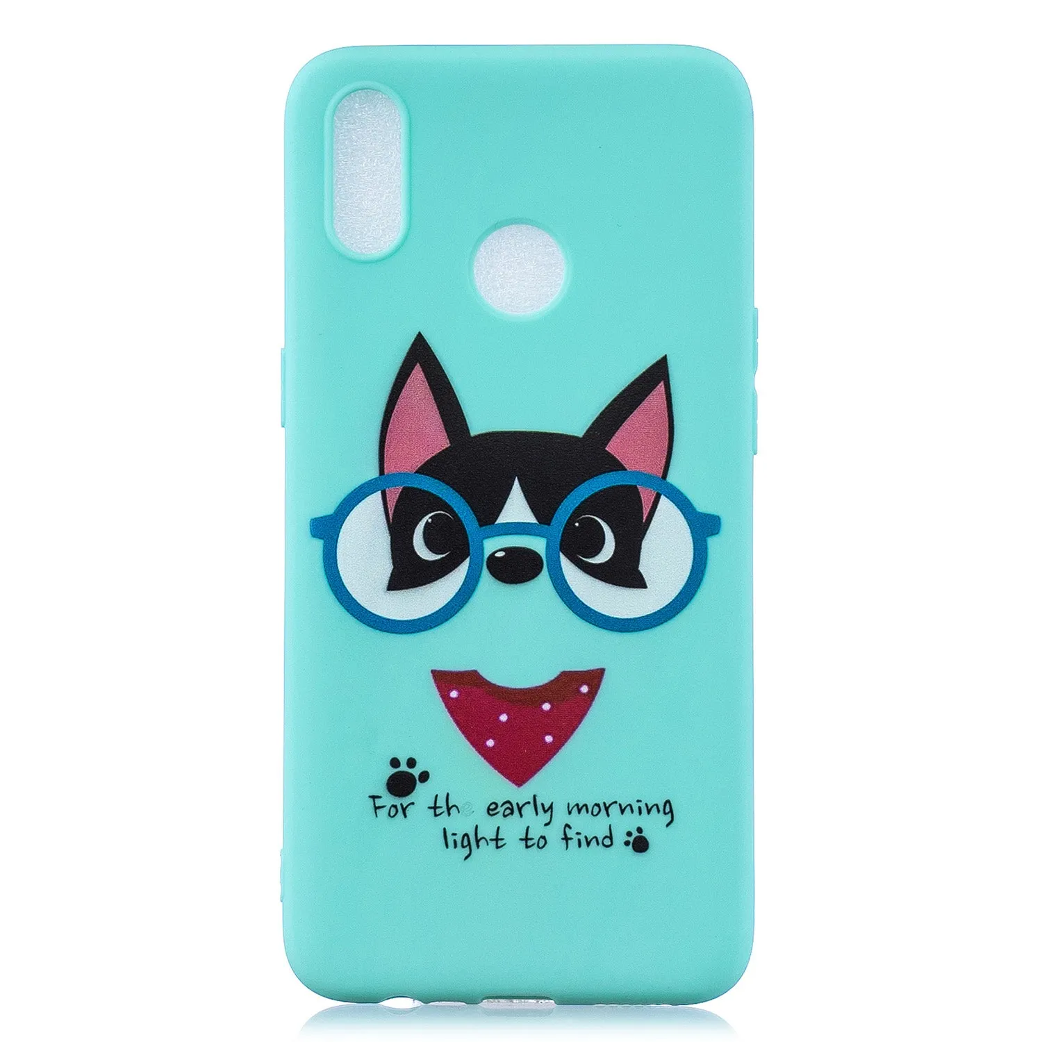 For OPPO Realme 3 Cartoon Lovely Coloured Painted Soft TPU Back Cover Non-slip Shockproof Full Protective Case with Lanyard Light blue