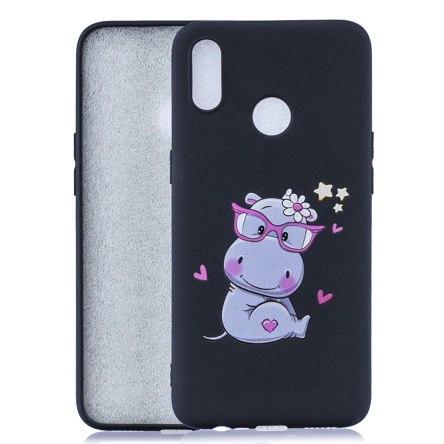 For OPPO Realme 3 Cartoon Lovely Coloured Painted Soft TPU Back Cover Non-slip Shockproof Full Protective Case with Lanyard Light pink
