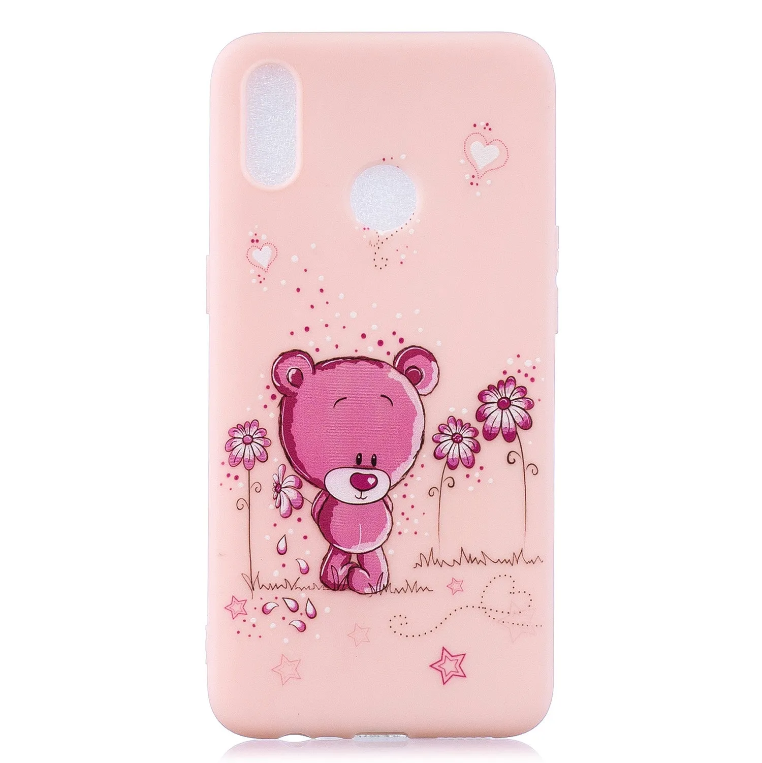 For OPPO Realme 3 Cartoon Lovely Coloured Painted Soft TPU Back Cover Non-slip Shockproof Full Protective Case with Lanyard Light pink