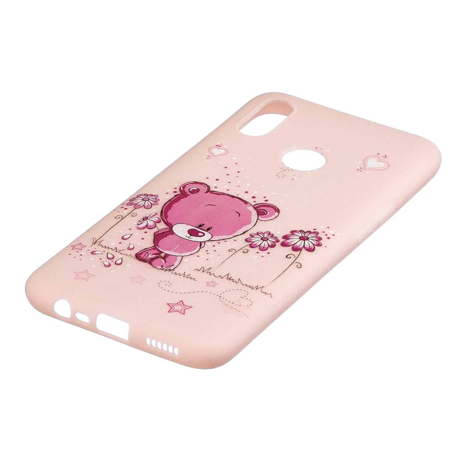 For OPPO Realme 3 Cartoon Lovely Coloured Painted Soft TPU Back Cover Non-slip Shockproof Full Protective Case with Lanyard Light pink