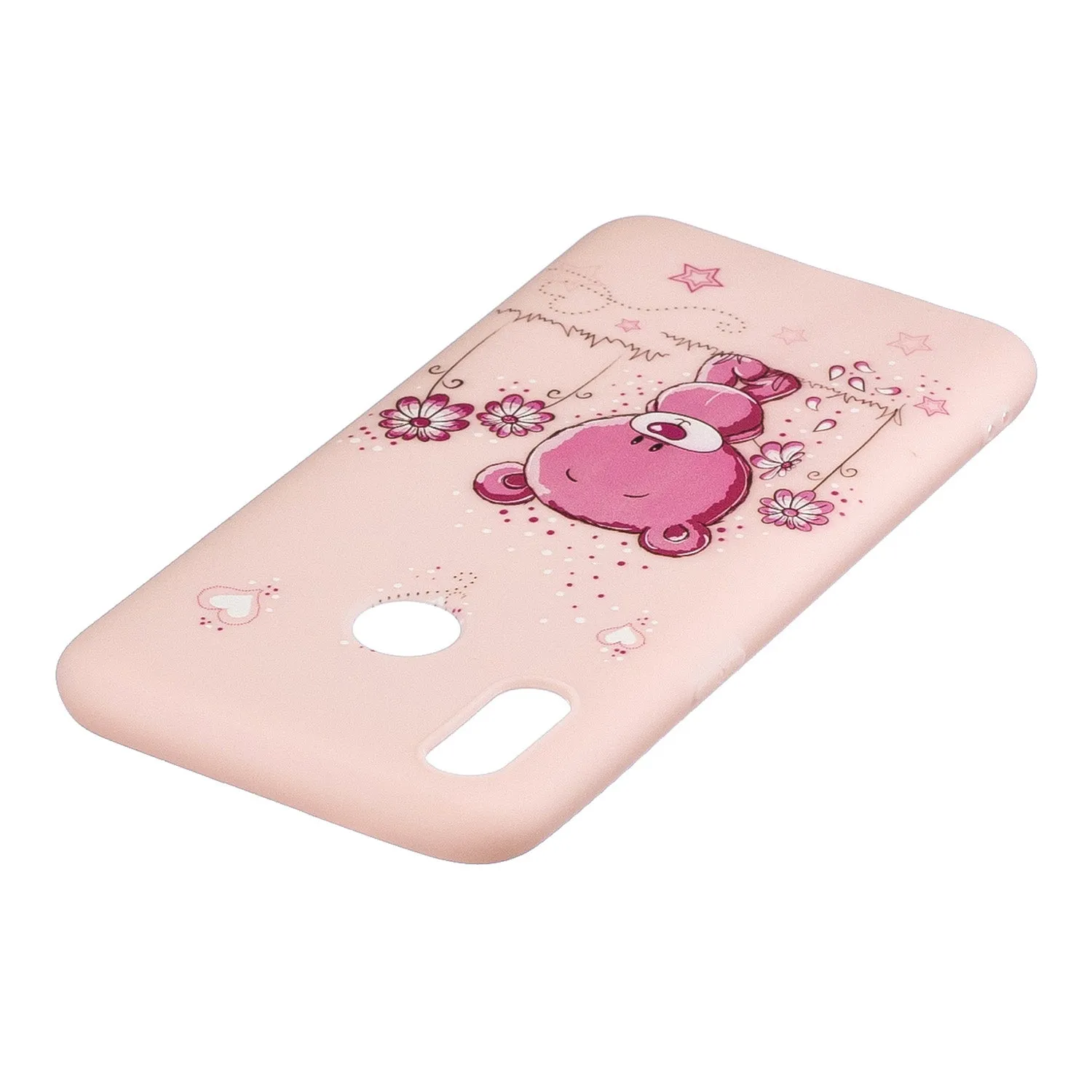 For OPPO Realme 3 Cartoon Lovely Coloured Painted Soft TPU Back Cover Non-slip Shockproof Full Protective Case with Lanyard Light pink