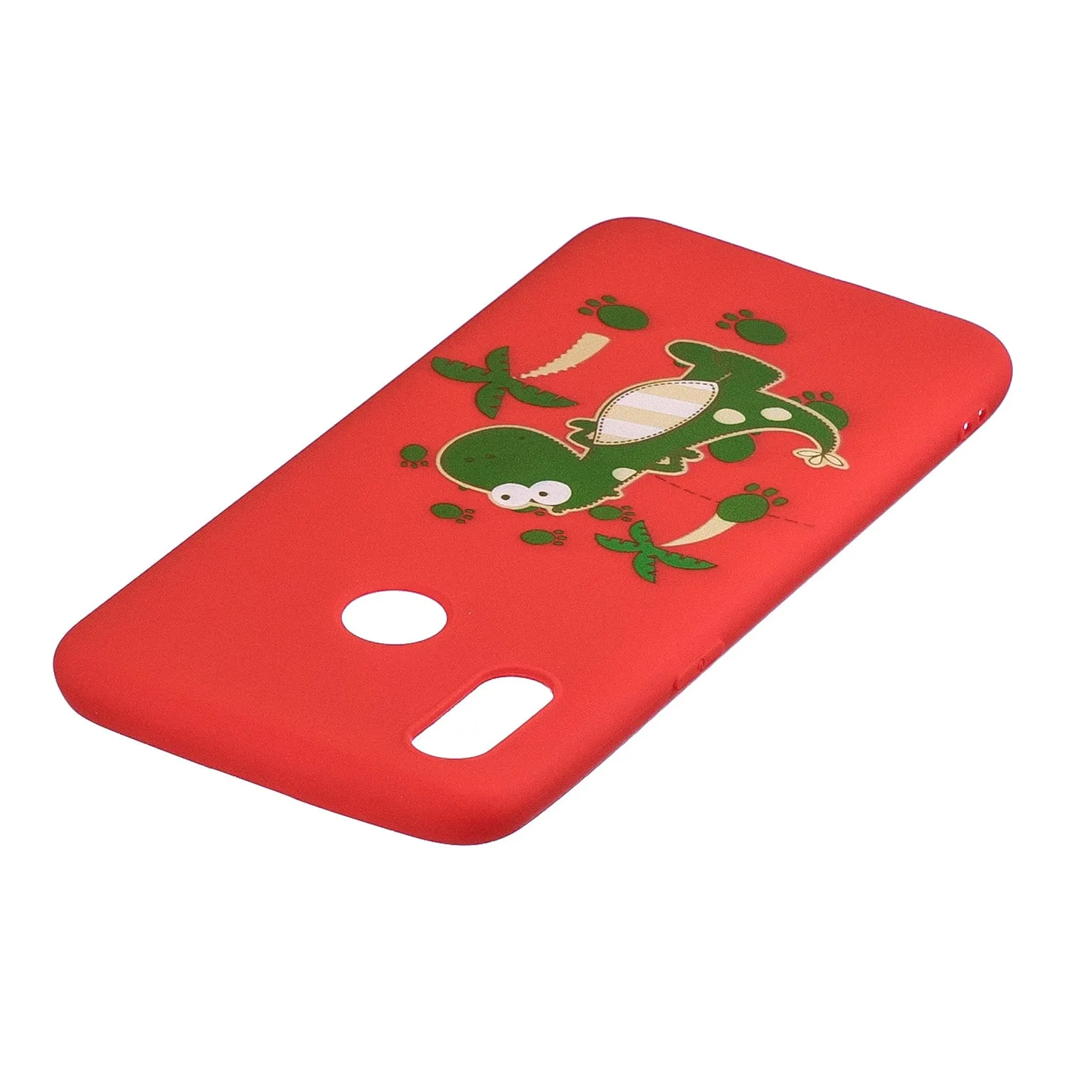 For OPPO Realme 3 Cartoon Lovely Coloured Painted Soft TPU Back Cover Non-slip Shockproof Full Protective Case with Lanyard red