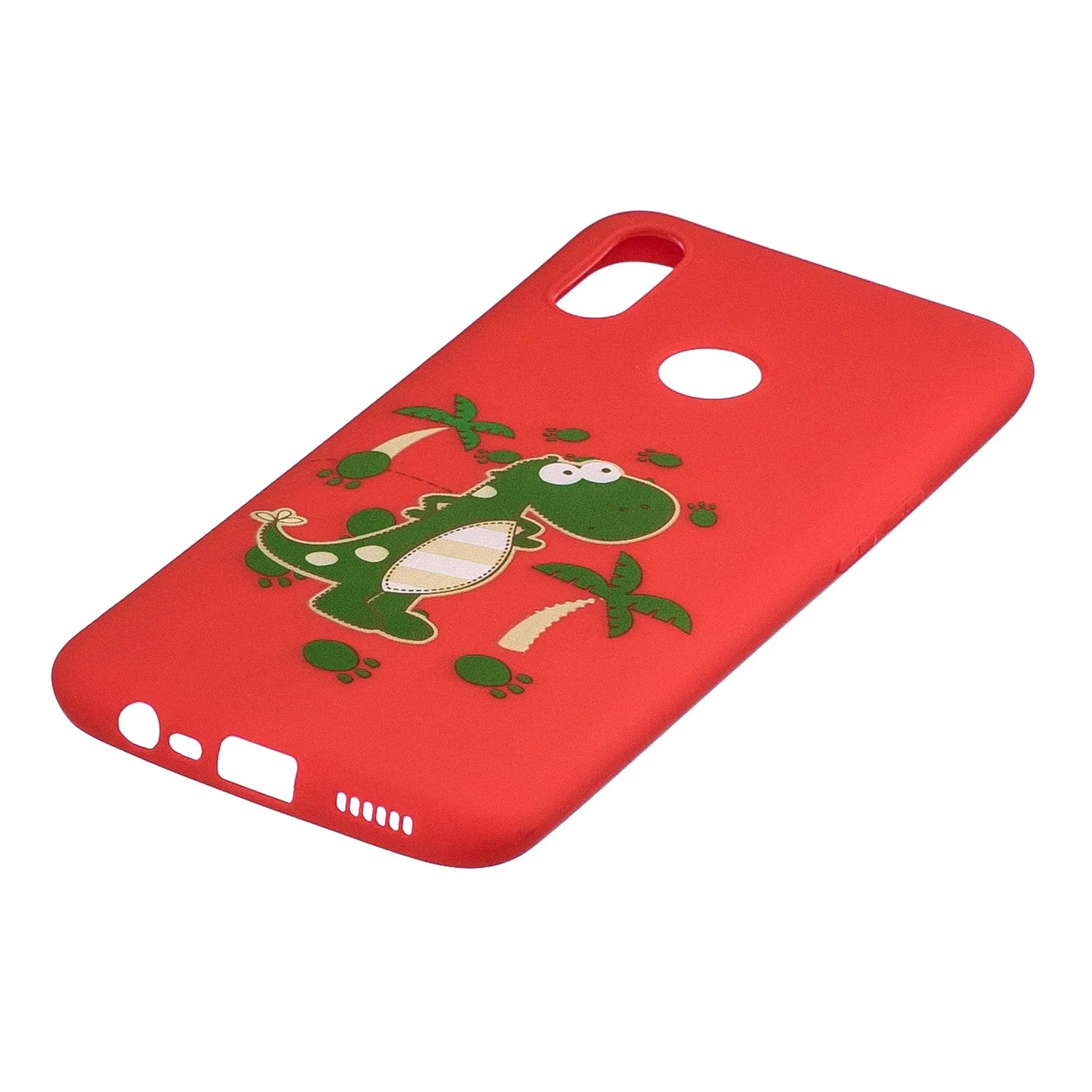 For OPPO Realme 3 Cartoon Lovely Coloured Painted Soft TPU Back Cover Non-slip Shockproof Full Protective Case with Lanyard red
