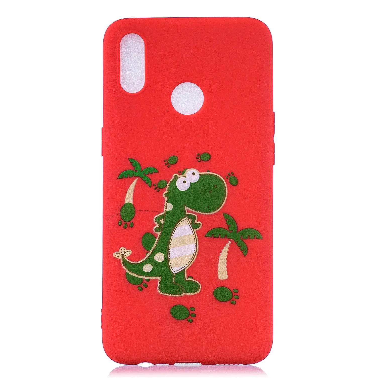 For OPPO Realme 3 Cartoon Lovely Coloured Painted Soft TPU Back Cover Non-slip Shockproof Full Protective Case with Lanyard red