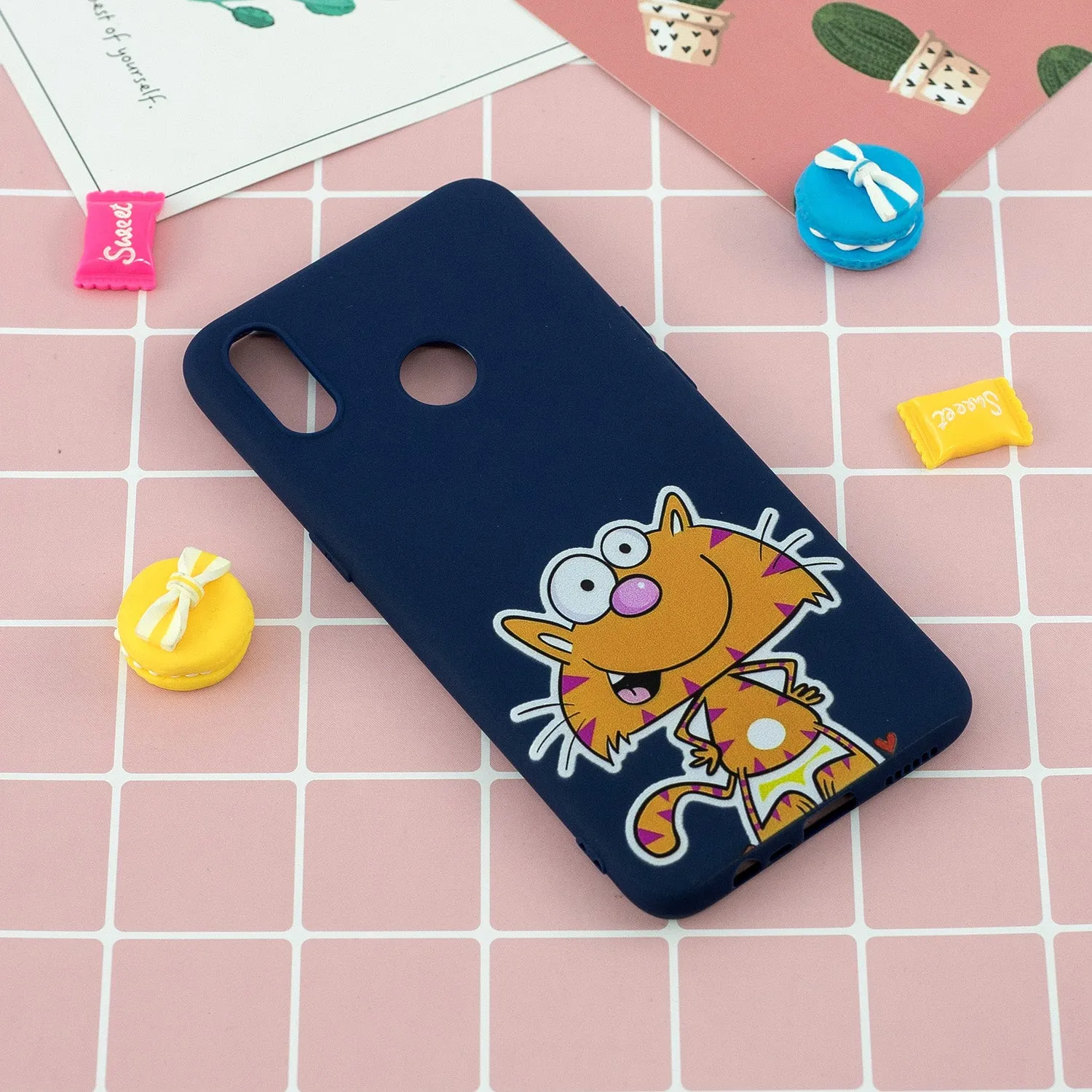 For OPPO Realme 3 Cartoon Lovely Coloured Painted Soft TPU Back Cover Non-slip Shockproof Full Protective Case with Lanyard sapphire