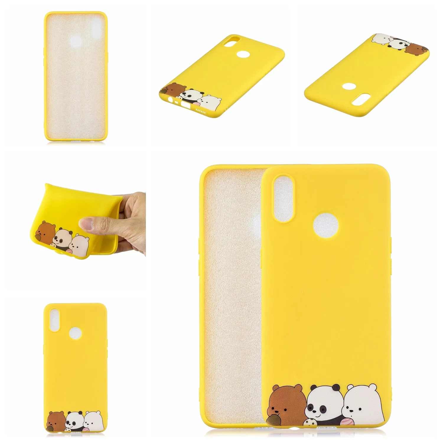 For OPPO Realme 3 Cartoon Lovely Coloured Painted Soft TPU Back Cover Non-slip Shockproof Full Protective Case with Lanyard yellow