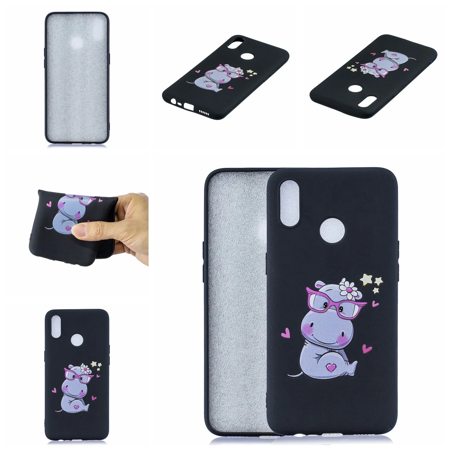 For OPPO Realme 3 Cartoon Lovely Coloured Painted Soft TPU Back Cover Non-slip Shockproof Full Protective Case with Lanyard yellow