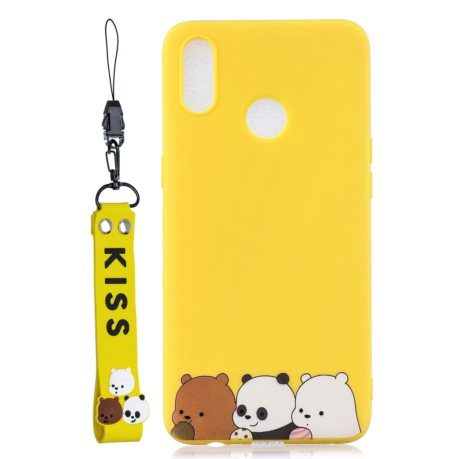For OPPO Realme 3 Cartoon Lovely Coloured Painted Soft TPU Back Cover Non-slip Shockproof Full Protective Case with Lanyard yellow