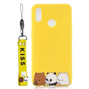 For OPPO Realme 3 Cartoon Lovely Coloured Painted Soft TPU Back Cover Non-slip Shockproof Full Protective Case with Lanyard yellow